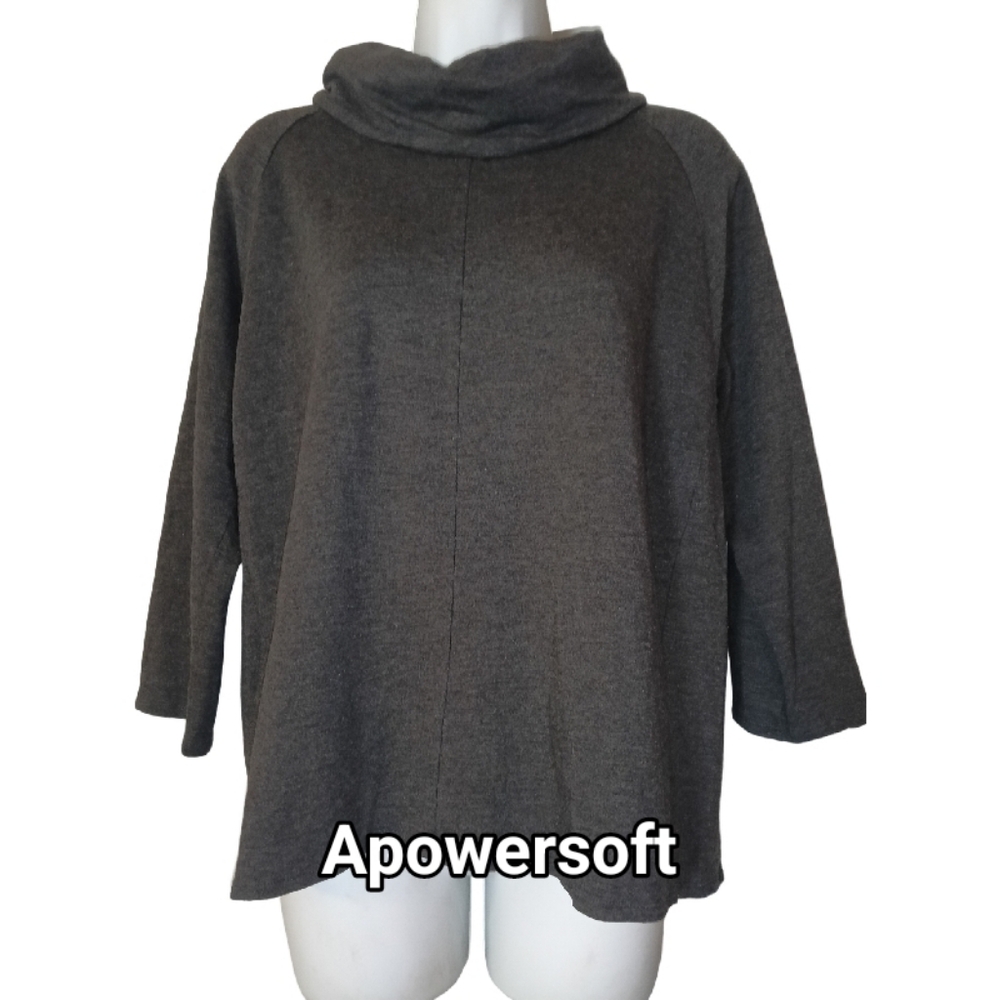 Grey Funnel Neck 3/4 Sleeve Sweatshirt — J.Jill — Size M